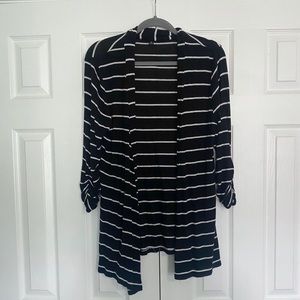 Striped cinched sleeve cardigan
